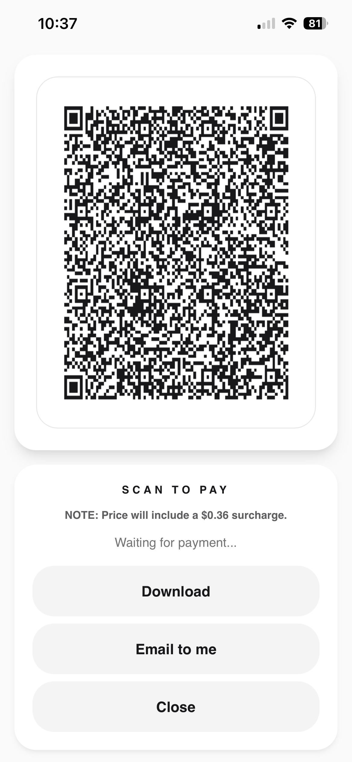 PocketMoney QR code ready for a customer to scan