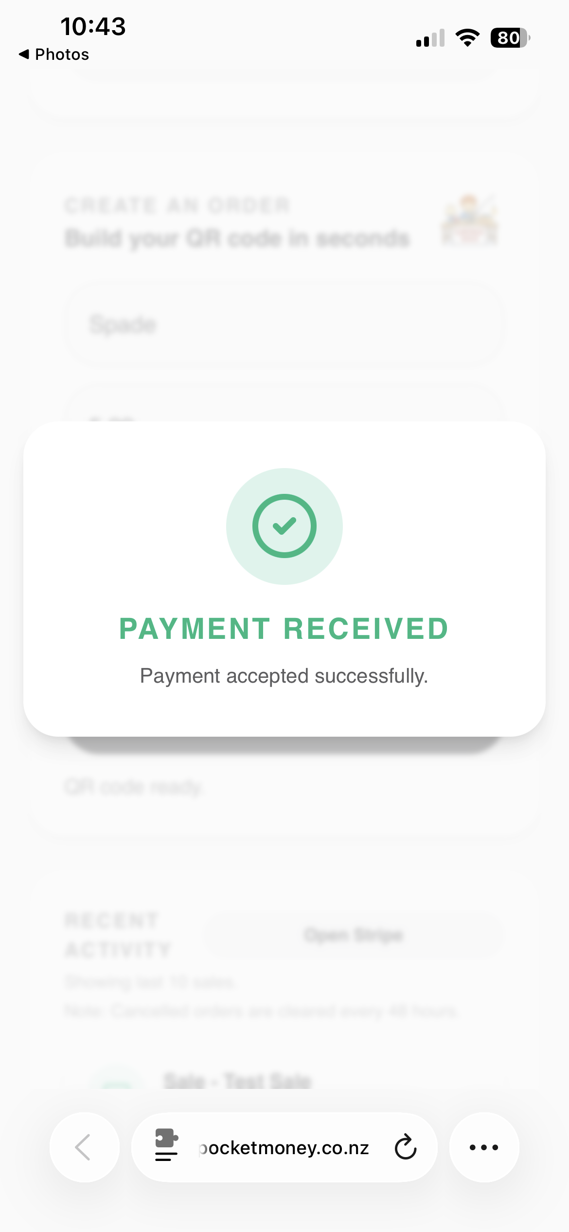 PocketMoney payment received confirmation